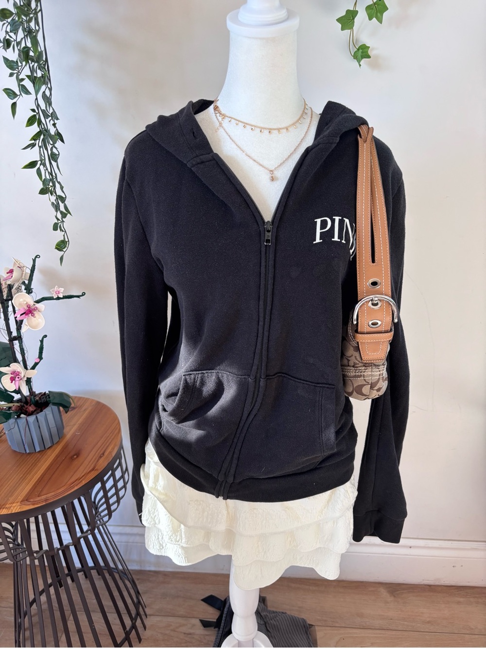 PINK Victoria's Secret Black Zip-Up Hoodie with Front Pockets